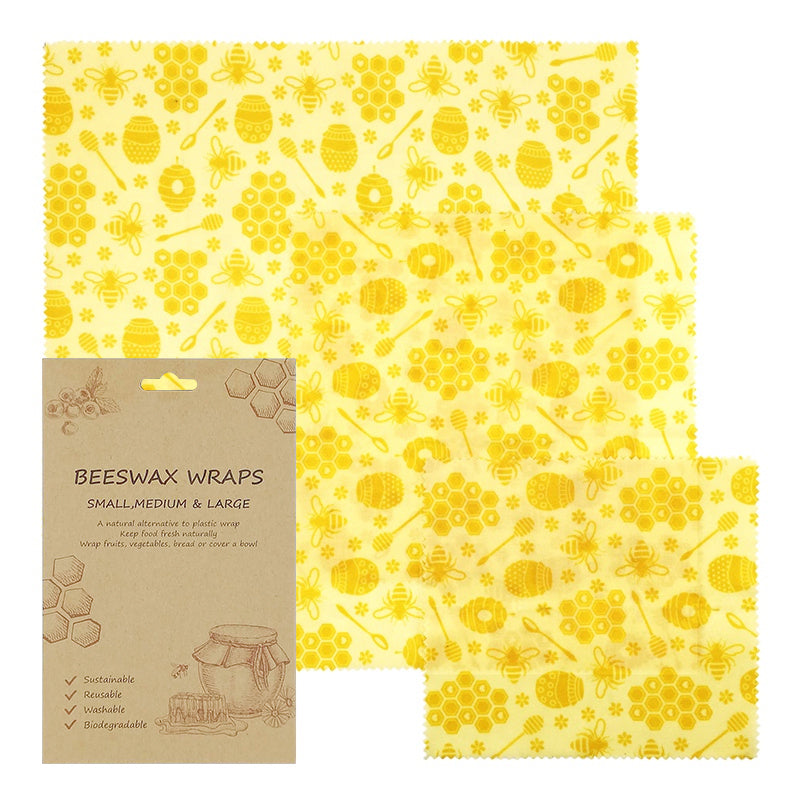 Eco Beeswax Food Wraps, Reusable Food Covers - Choice Of Designs - Pack Of 3