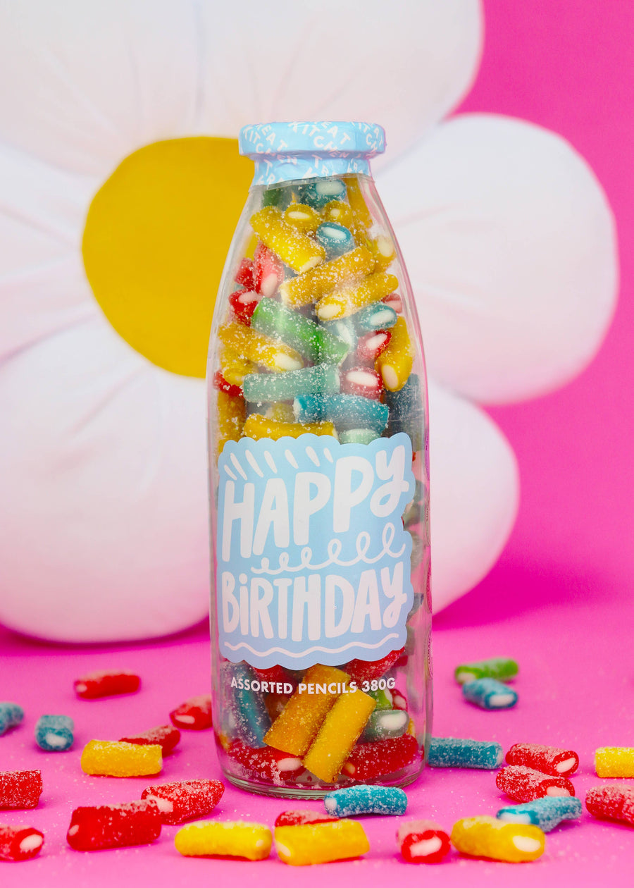 Happy Birthday Assorted Fruit Flavour Fizzy Gummy Pencils – 350g