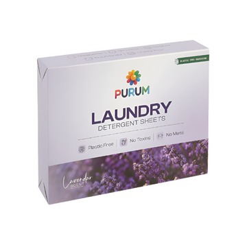 Purum Lavender Laundry Detergent Sheets - Plastic Free Eco No Mess Laundry Sheets, 64 Pack