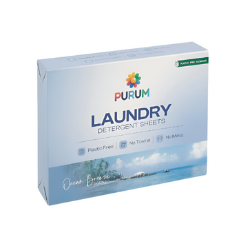 Purum Ocean Breeze Laundry Detergent Sheets - Plastic Free Eco No Mess Laundry Sheets, 64 Pack