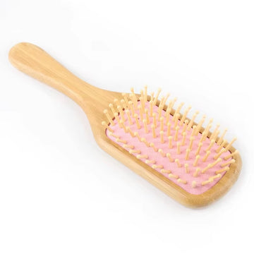 Bamboo Plastic Free Hair Brush For All Hair Types, Easy To Clean Hairbrush - Pink