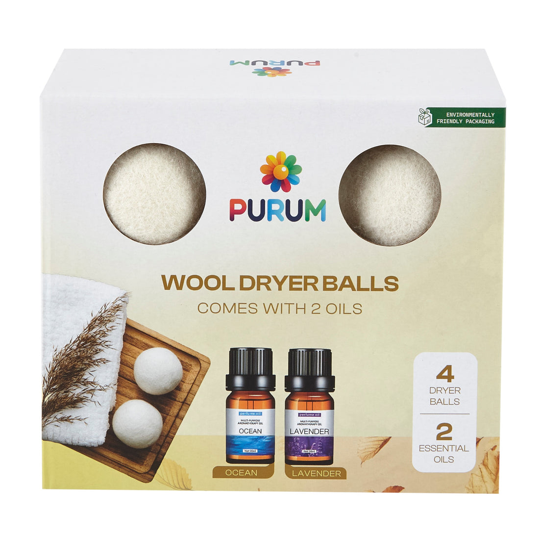 4x Organic Wool Dryer Balls - Comes  With 2 Scented Essential Oils