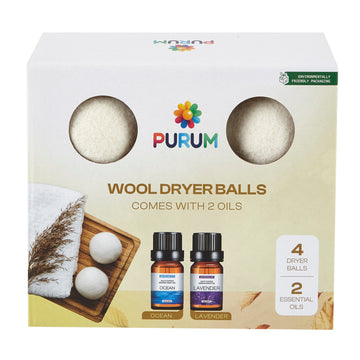 Organic Wool Dryer Balls (4 Pack) - Comes With 2 Scented Essential Oils