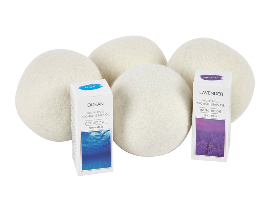 4x Organic Wool Dryer Balls - Comes  With 2 Scented Essential Oils