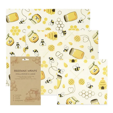 Eco Beeswax Food Wraps, Reusable Food Covers - Choice Of Designs - Pack Of 3