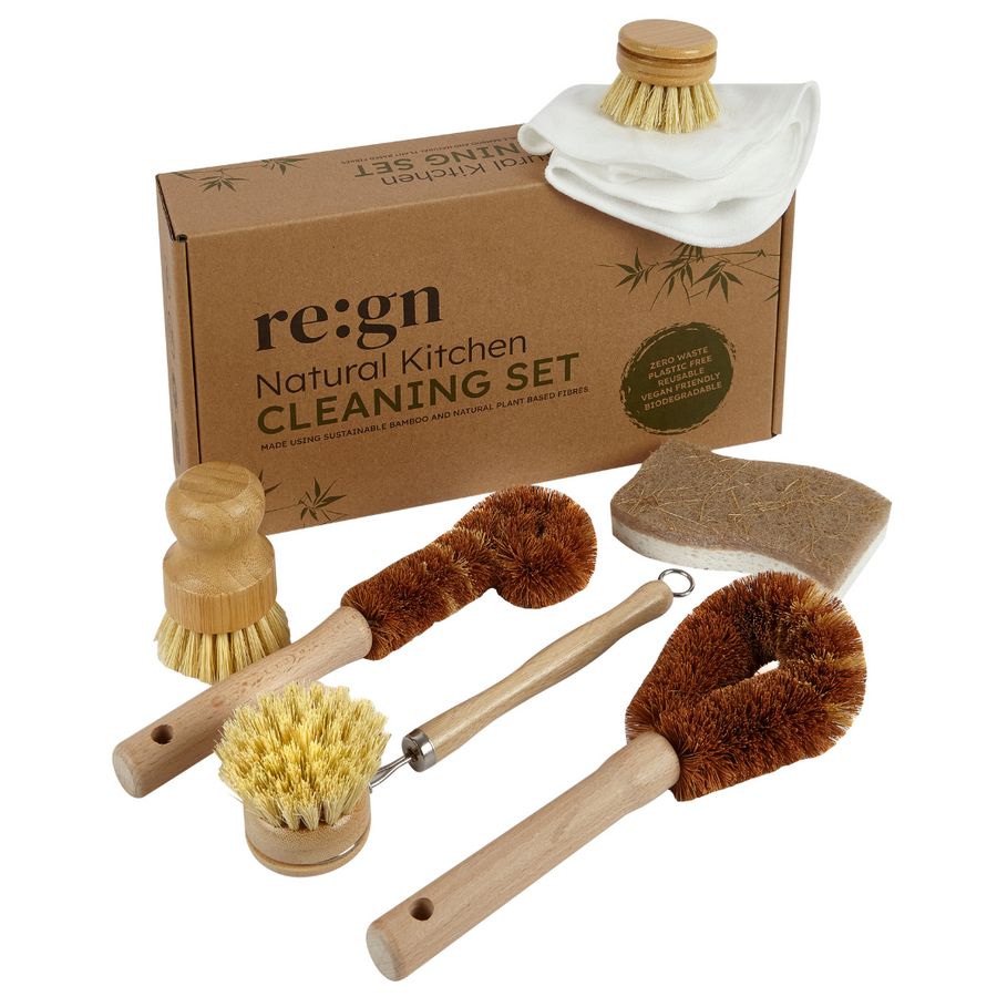 7-Piece Plastic-Free Dish Scrubbing Brush Set | Eco-Friendly Vegan Cleaning Kit