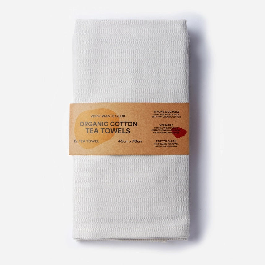 Zero Waste Club Organic Cotton Herringbone Weave Tea Towels – Pack of 2