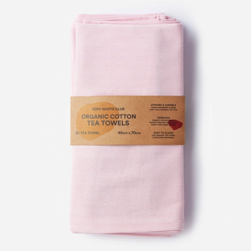 Zero Waste Club Organic Cotton Herringbone Weave Tea Towels – Pack of 2