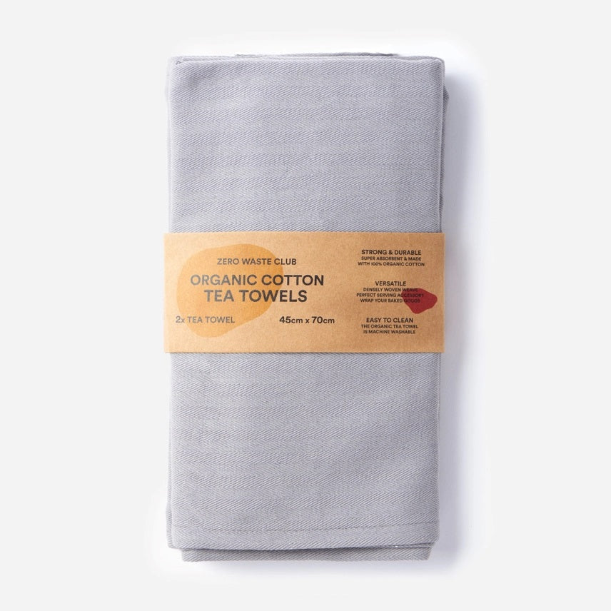 Zero Waste Club Organic Cotton Herringbone Weave Tea Towels – Pack of 2