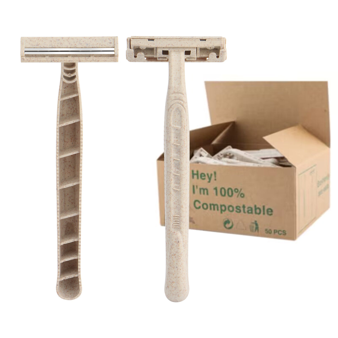 Biodegradable Wheat Straw Disposable Razors - 50 Pack