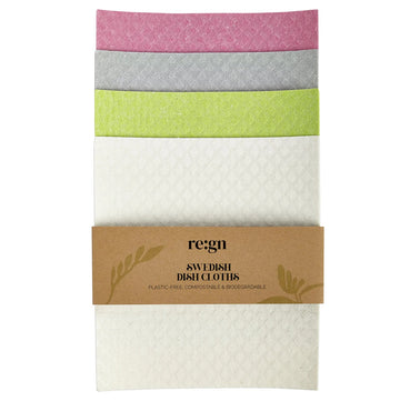 REGN Swedish Eco Durable Dish Cloths, Vegan Biodegradable Kitchen Cloths 4 Pack